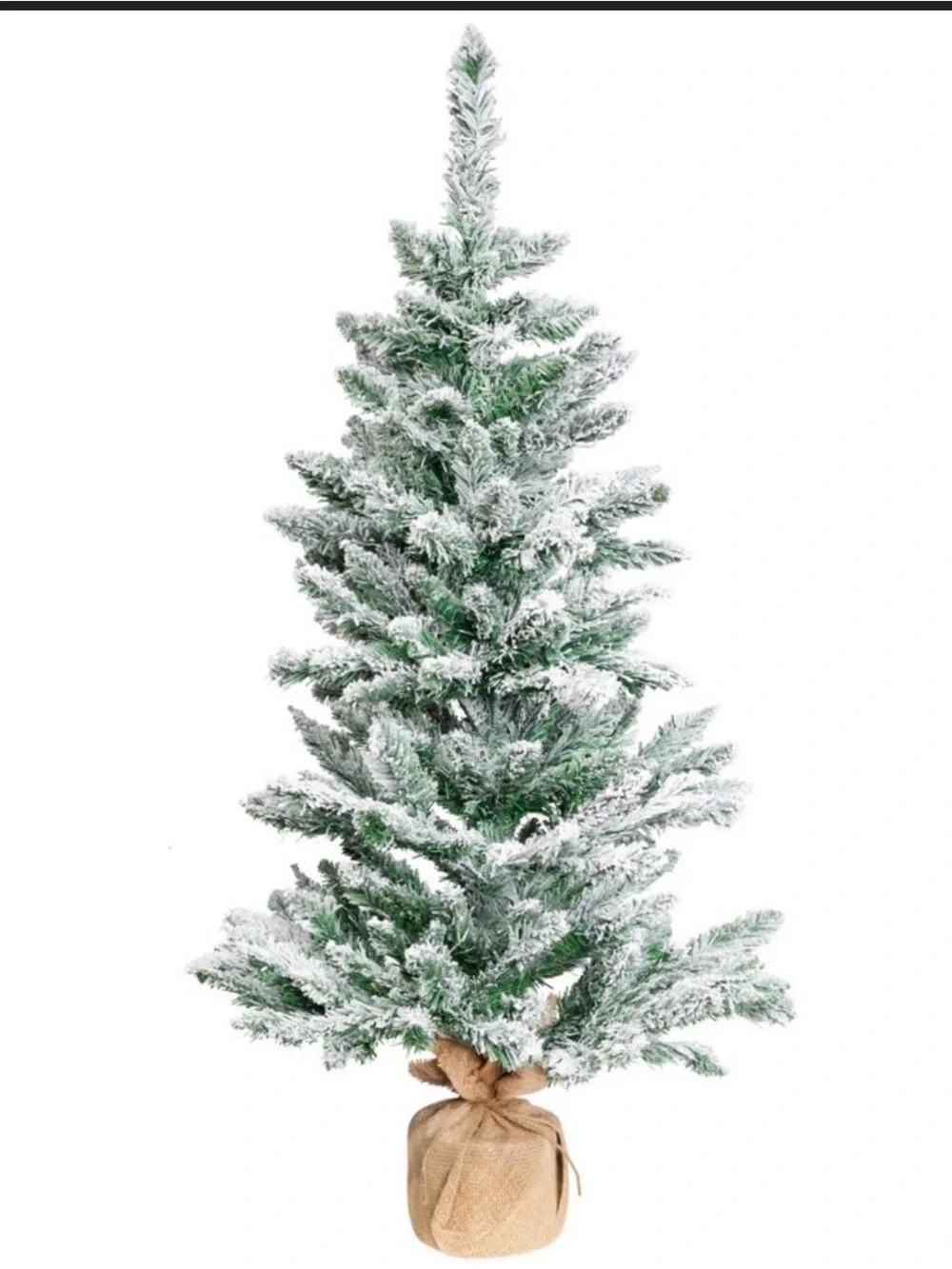 Flocked Green Holiday Pine Tree with Burlap Base